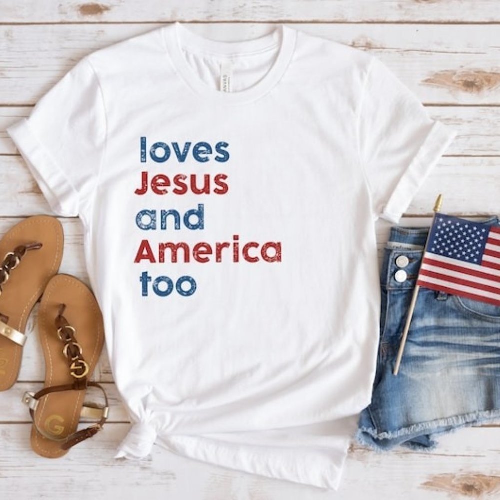 Loves Jesus And America Too Shirt Patriotic Christian Shirt